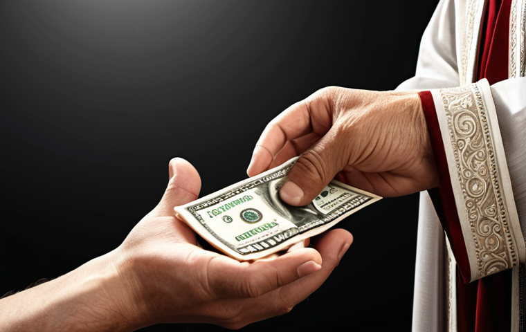 **"A person giving a tithe (a portion of their income) with sincerity and trust in God, symbolizing partnership with God."**